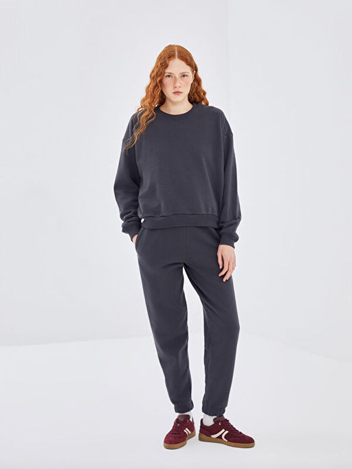 Bisiklet Yaka Nak??l? Kad?n Kal?n Sweatshirt