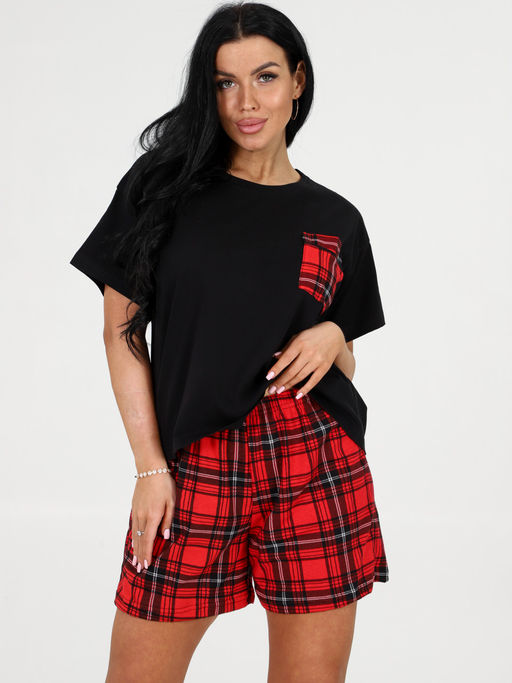 3122 ПИЖАМА (ШОРТЫ) (Крупная красная клетка) - А-дина фото 2