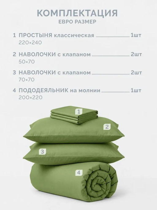 Постельное белье Моноспейс Евро + 4 наволочки, зеленый кашмир - Ecotex фото 7