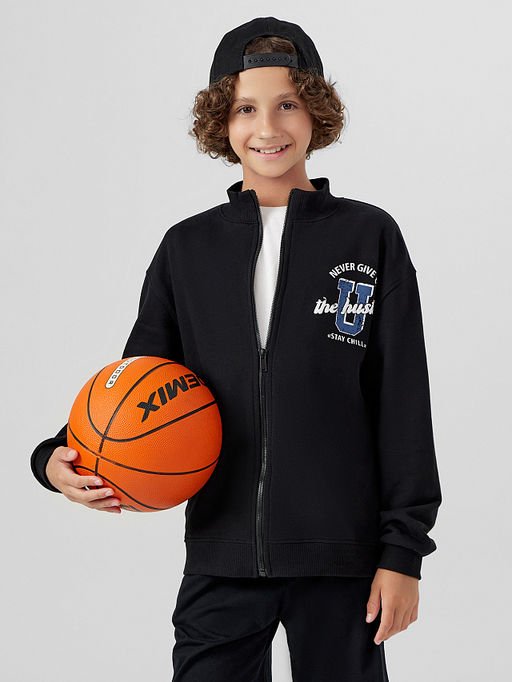Толстовка для мальчиков черная с принтом never give up - Mark formelle фото 8
