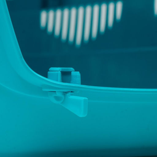 Переноска для животных до 9 кг Пижон, металлическая дверь, 43х29х27,5 см, бело-бирюзовая  фото 6