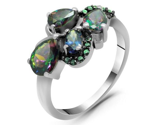Кольцо из серебра мистик кварц, наноизумруд, Гавот