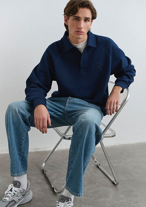 Polo Yaka Mavi Patch Logo Lacivert Sweatshirt