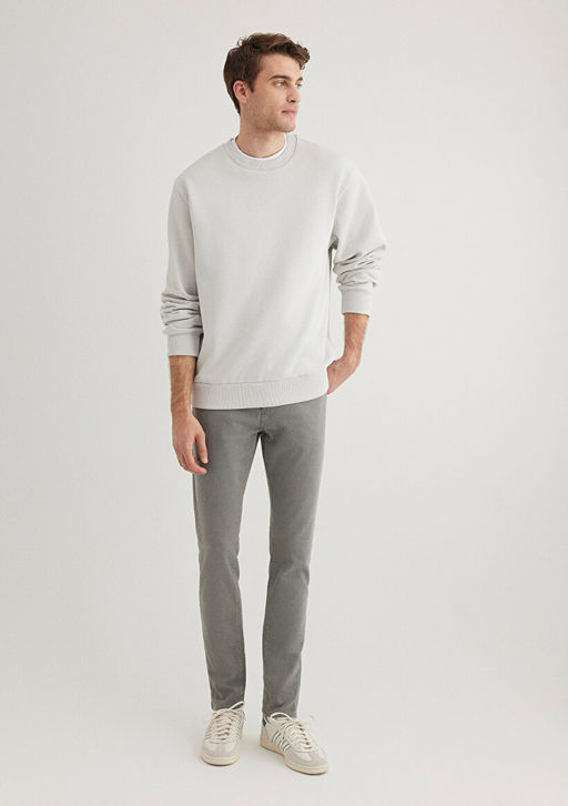 Bisiklet Yaka Gri Basic Sweatshirt - Mavi фото 2