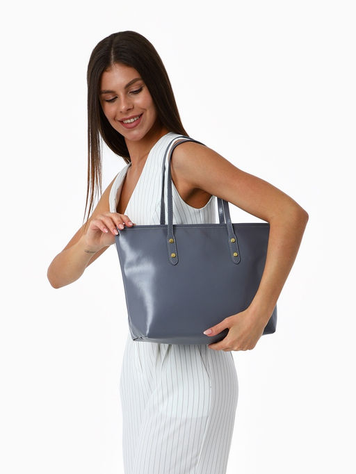 Сумка-шопер женская на молнии, размер 30.5×12×27 см, однотонная, серая