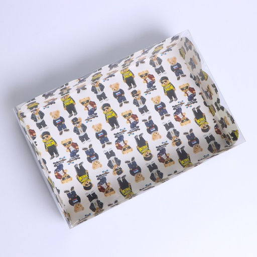 Цена за 5 шт. Коробка для печенья, кондитерская упаковка с PVC крышкой, «Мишки», 20 х 30 х 8 см