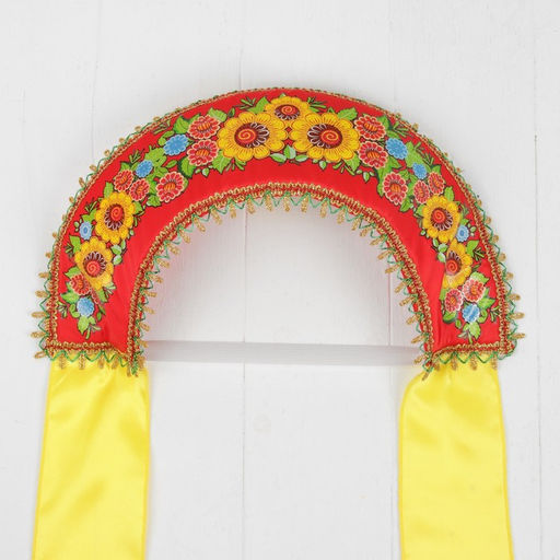 Кокошник «Фантазия с подсолнухами», на красном