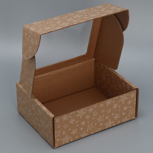 Цена за 5 шт. Коробка сборная с окном Звезды, бурый ,27х10х21 см - Дарите счастье фото 3