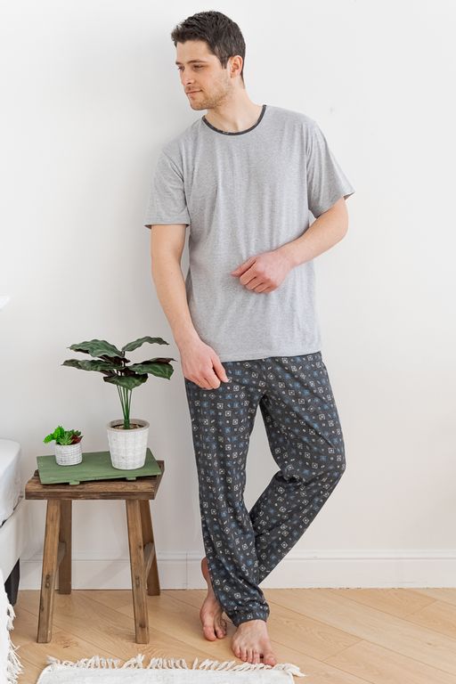 Пижама мужская из футболки с коротким рукавом и брюк из кулирки Генри антрацит - Амадэль фото 5