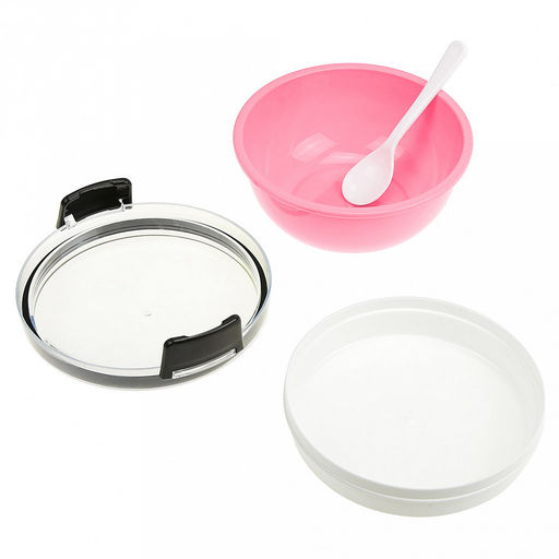 Ланч-бокс для продуктов пластмассовый Обед Люкс д16см h9,5см, 2 уровня: 0,38л, д15см h3,4см; 0,6л, д16см h6,8см, с ложкой 13,5см, крышка прозрачная, с клипсами, с уплотнителем, цвета в ассортименте: фисташковый, розовый, голубой (Китай) - Домашняя мода фото 4