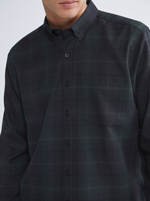 Regular Fit Uzun Kollu Ekose Gabardin Erkek G?mlek