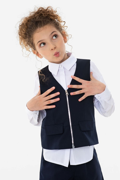 Синий школьный жилет для девочки Mooriposh, модель 1115