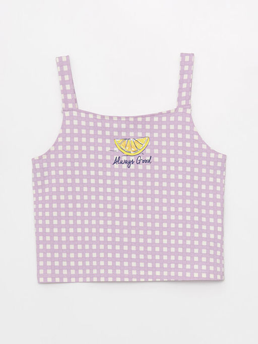 Kare Yaka Desenli K?z ?ocuk Crop Atlet