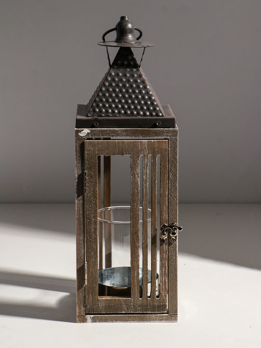 Подсвечник дерево на 1 свечу "Фонарь, окна с рейками" d=7,3 см 11,2х11,2х34 см