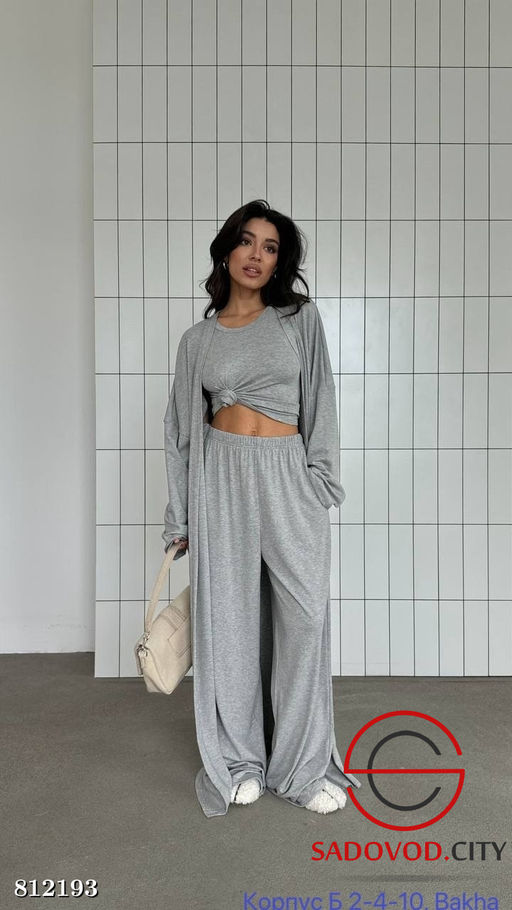 Женский костюм тройка удлинённая накидка, топ без рукавов, свободные брюки на резинке - Bruno фото 2