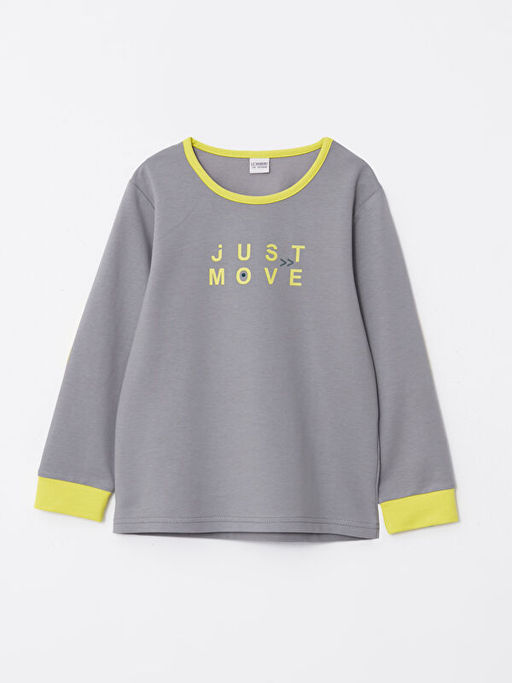 Bisiklet Yaka Bask?l? Uzun Kollu Erkek ?ocuk Ti??rt