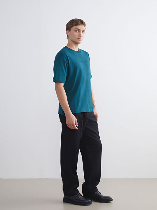 Bisiklet Yaka Bask?l? Penye Erkek Ti??rt