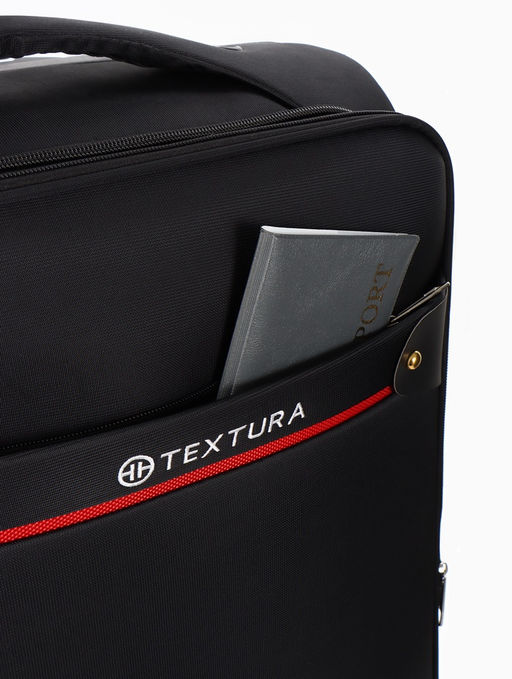 Чемодан 20",Текст,36*25*58,отд на молнии,1 нар/карм, увелич,код замок,4 колеса, черный