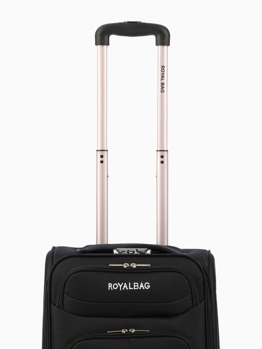 Чемодан на колёсах Royalbag маленький 46 л (S), на молнии, с увеличением, кодовый замок, 4 колеса, чёрный