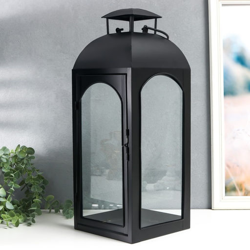 Подсвечник металл "Фонарь купольный" чёрный набор 2 шт 14,5х14,5х35 см 47х18х19 см