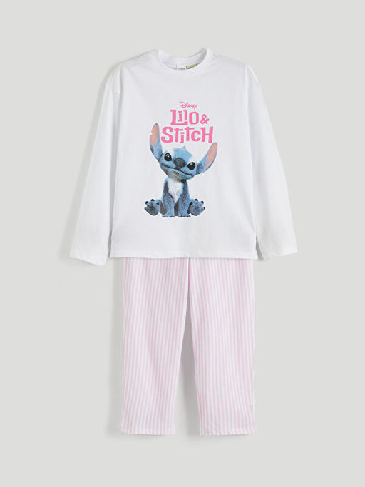 Bisiklet Yaka Stitch Bask?l? K?z ?ocuk Pijama Tak?m?