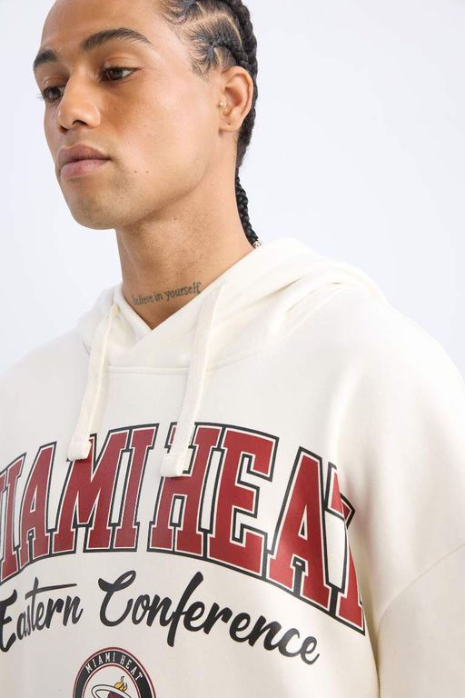 Мужской толстый свитшот оверсайз с капюшоном и принтом DeFactoFit NBA Miami Heat  фото 6