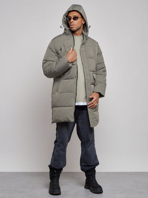 Парка мужская зимняя удлиненная молодежная серого цвета 806Sr - Wonderrman фото 6