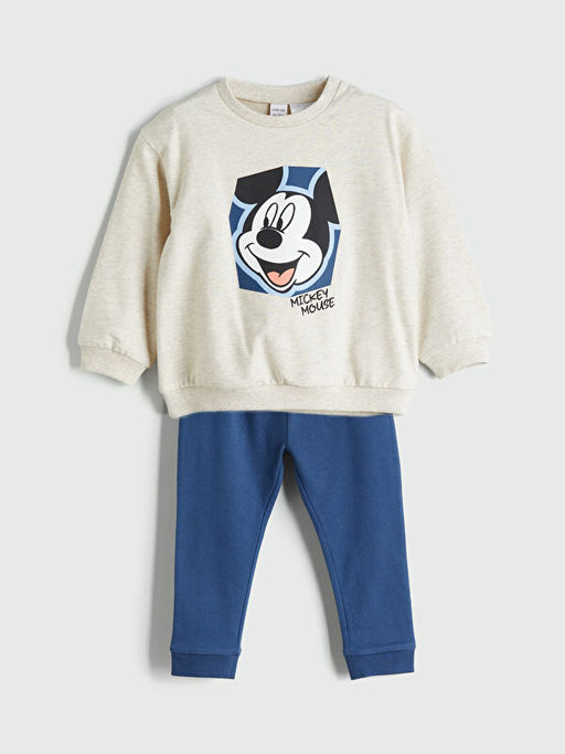 Bisiklet Yaka Mickey Mouse Bask?l? Erkek Bebek Sweatshirt ve E?ofman Alt 2li