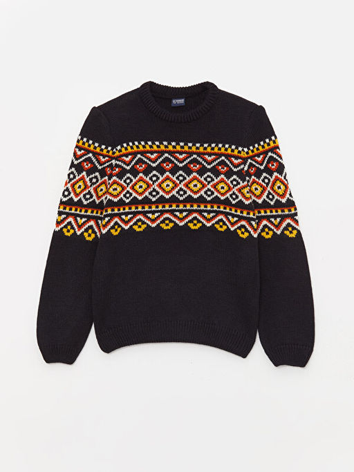 Bisiklet Yaka Desenli Uzun Kollu Erkek ?ocuk Triko Kazak - Waikiki фото 3