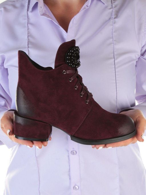 04-R181-3 BURGUNDY Ботинки зимние женские (натуральная замша, натуральный мех) - Фабричный китай фото 6