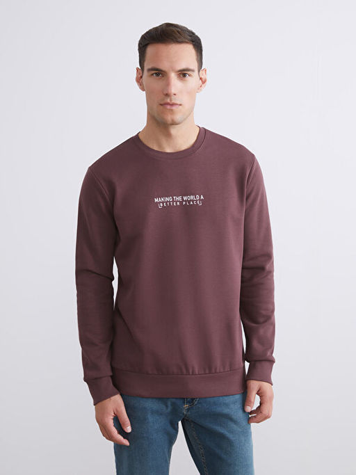 Bisiklet Yaka Bask?l? Erkek Kal?n Sweatshirt