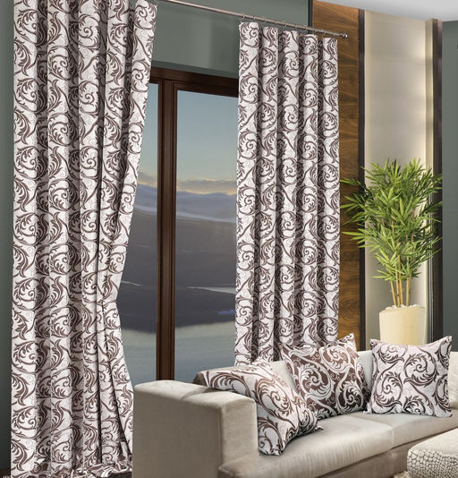 Арт. 3897к/150, РАПСОДИЯ ВОСТОКА, на светло-бежевом фоне коричневый узор, ГОТОВЫЕ ШТОРЫ, ширина от 150 см x высота 250 см (на шторной ленте)