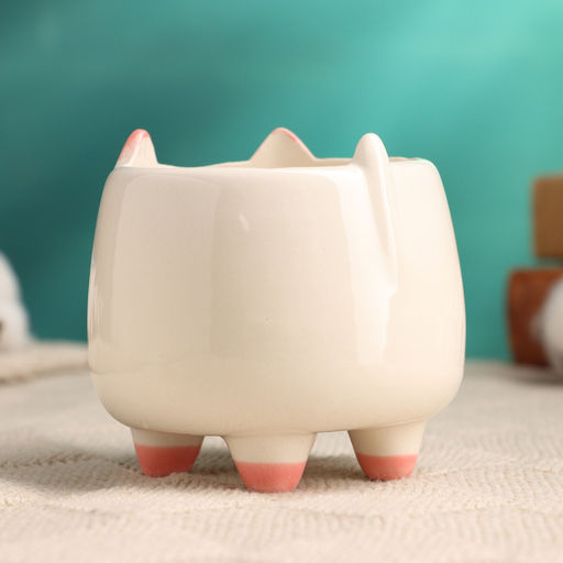 Горшок для цветов «Счастливый котик», 8×8×8 см, керамика, белый