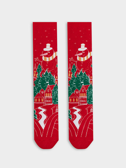 Цена за 5 пар! Теплые Носки женские красные с зимним узором - Mark formelle фото 5