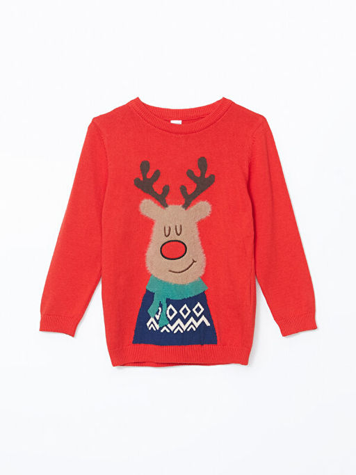 Bisiklet Yaka Uzun Kollu Y?lba?? Temal? Erkek Bebek Kazak