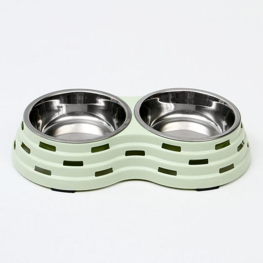 Миска металлическая двойная на пластиковом основании 2 х 160 мл, 25 х 14 х 5 см, зелёная - Пижон фото 2