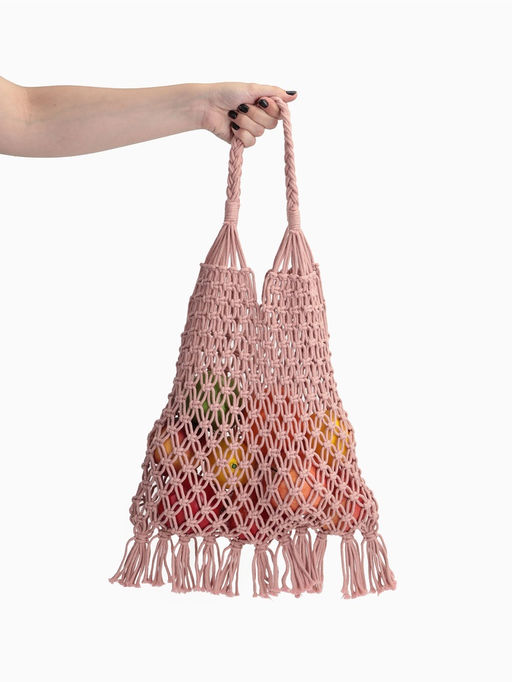 Сумка пляжная, плетёная, клетка 3.5 см, персиковая