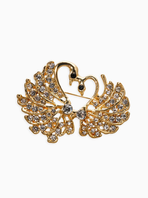 Брошь Лебединая пара, белая в золоте