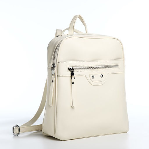 Рюкзак женский из искусственной кожи на молнии, 3 кармана, цвет молочный - Simaland фото 2