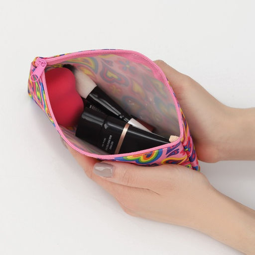 Цена за 2 шт. Косметичка-пенал на молнии, плоская, маленькая, с рисунком Яркие сердечки, розовая/разноцветная - Simaland фото 4