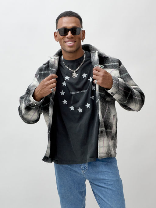 Куртка рубашка шерстяная в клетку мужская демисезонная темно-серого цвета 58592TC