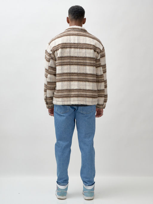 Куртка рубашка шерстяная в клетку мужская демисезонная коричневого цвета 58565K