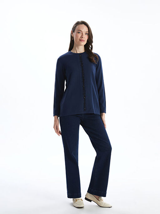 Bisiklet Yaka Desenli Kad?n Triko Kazak