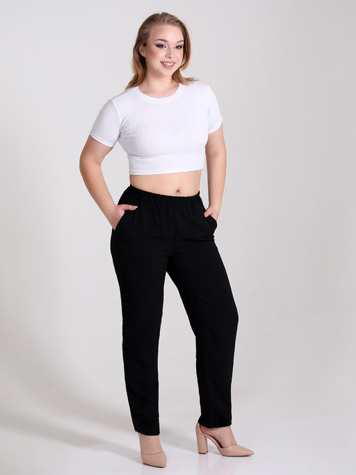 Тонкие летние черные брюки женские больших размеров - Almond фото 3