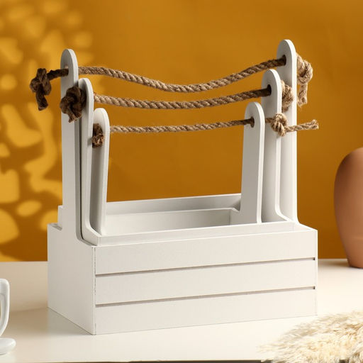 Подарочный ящик «Аром», деревянный, ручка - канат, белый, набор 3 шт.