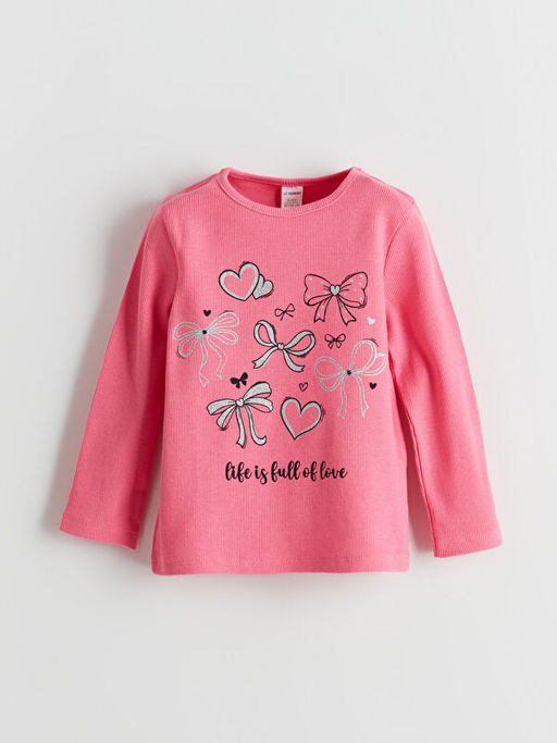 Bisiklet Yaka Bask?l? K?z ?ocuk Ti??rt 2li