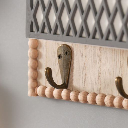 Ключница настенная Домик - птички на ветке, крючки декоративные, дерево, бежевая, 4.5?25?34 см