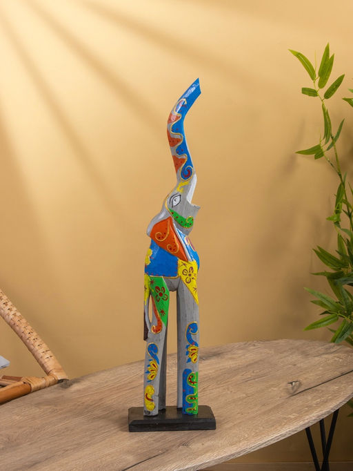 Сувенир «Слон пёстрый», на подставке, 9×16×60 см, дерево