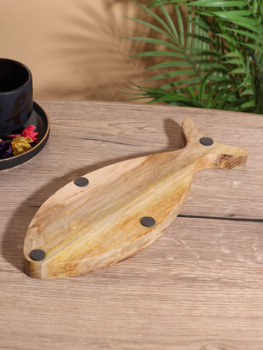 Блюдо в форме рыбки «Черепаха и цветы», 32×11.5×2 см, дерево манго