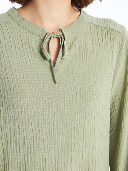 Ba?lamal? Yaka D?z Uzun Kollu Kad?n Bluz